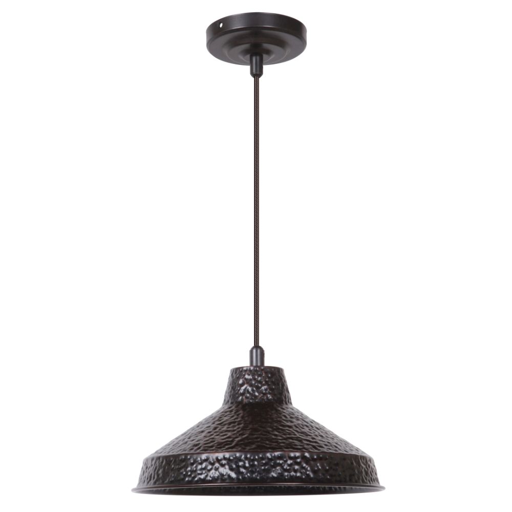 Craftmade P520ABZ1 1 Light Mini Pendant with Cord in Aged Bronze with Hammered Metal Shade